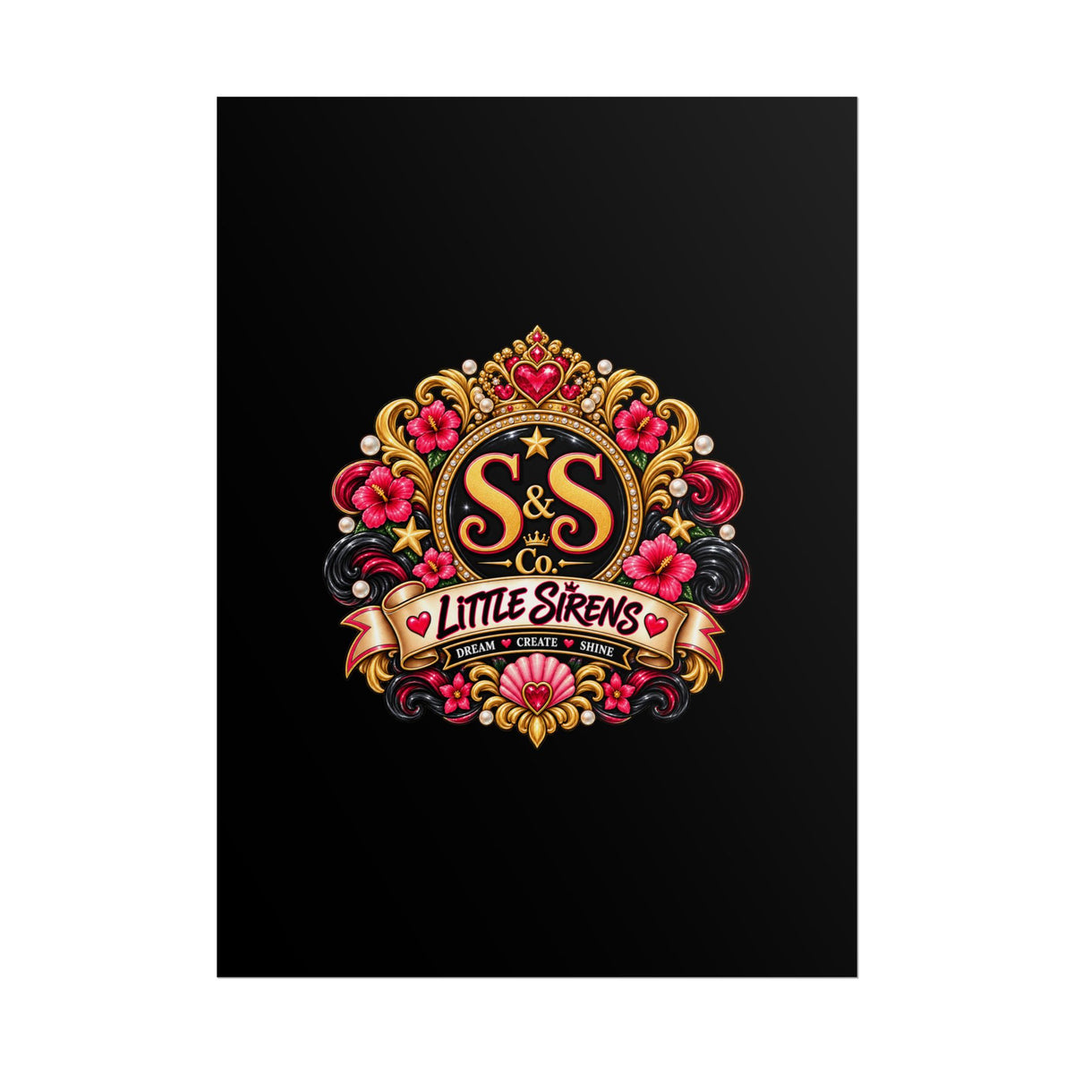 Little Sirens Rolled Poster — Vintage Mermaid Crest Wall Art