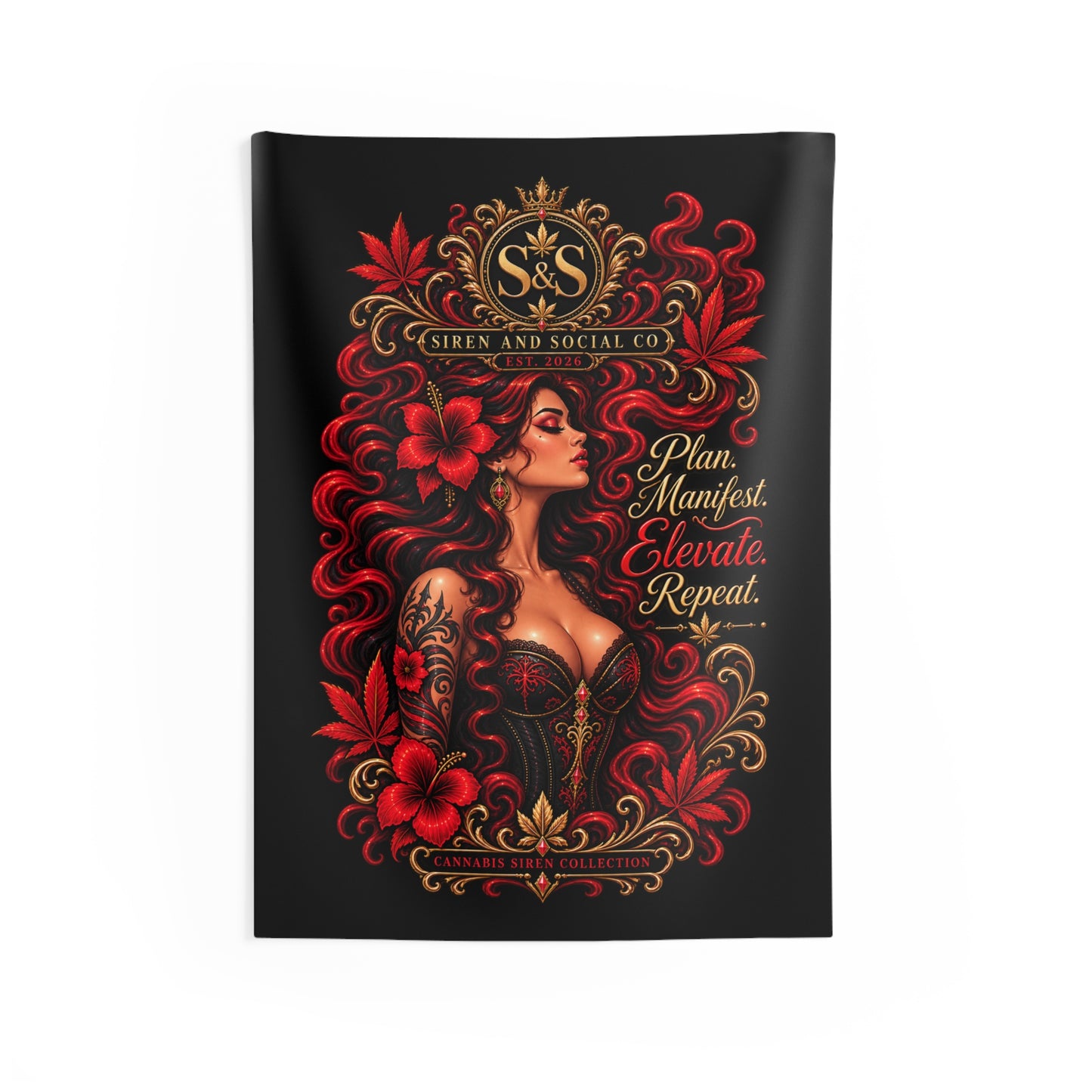 Manifest & Elevate Indoor Wall Tapestry — Floral Red Goddess Decor