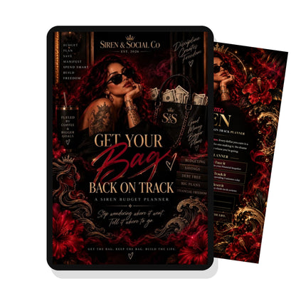 Get Your Bag Back On Track budget planner shown on a tablet, digital download by Siren and Social Co.