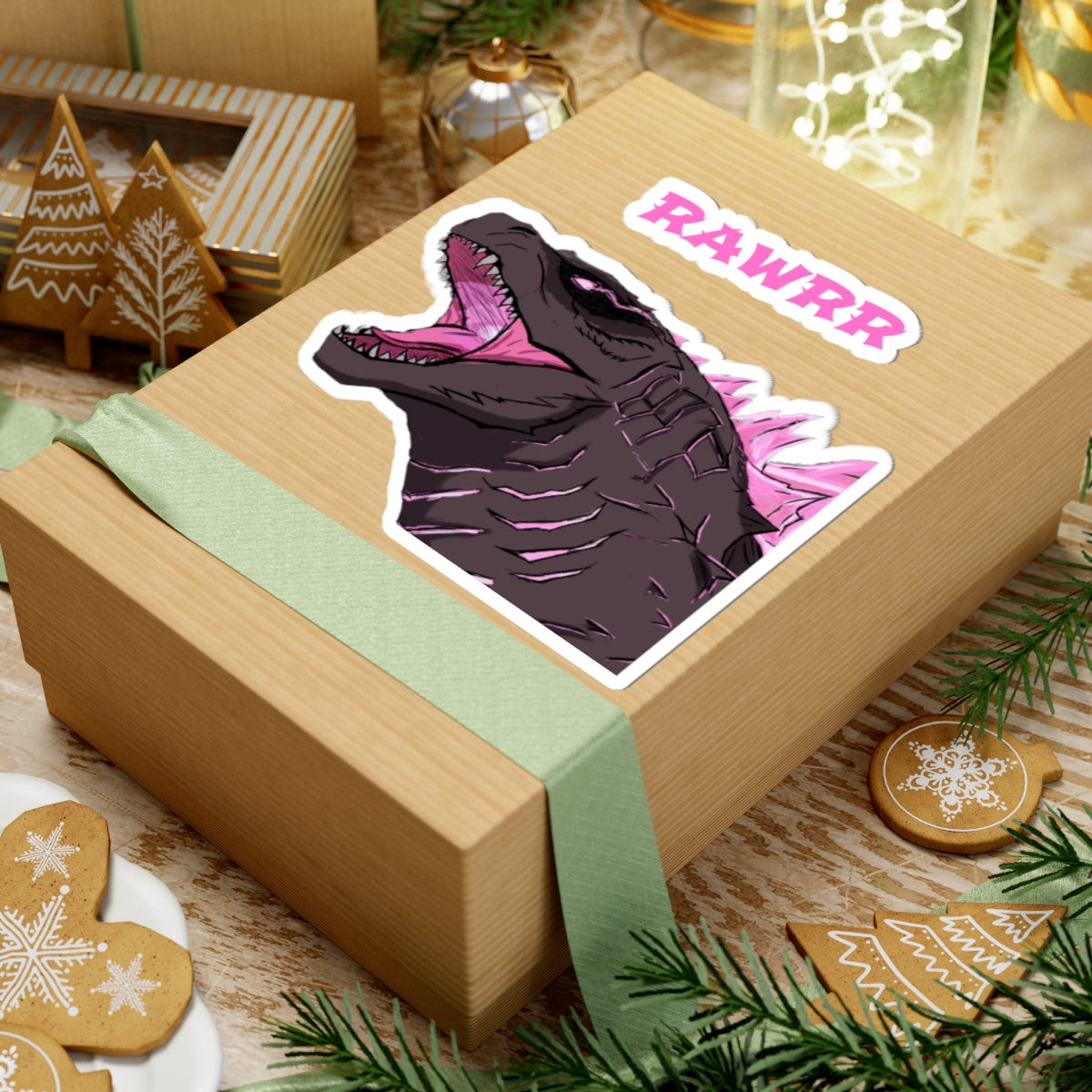 Godzilla-Inspired Pink Roar Kiss-Cut Sticker — 'KAWKR' Laptop Decal