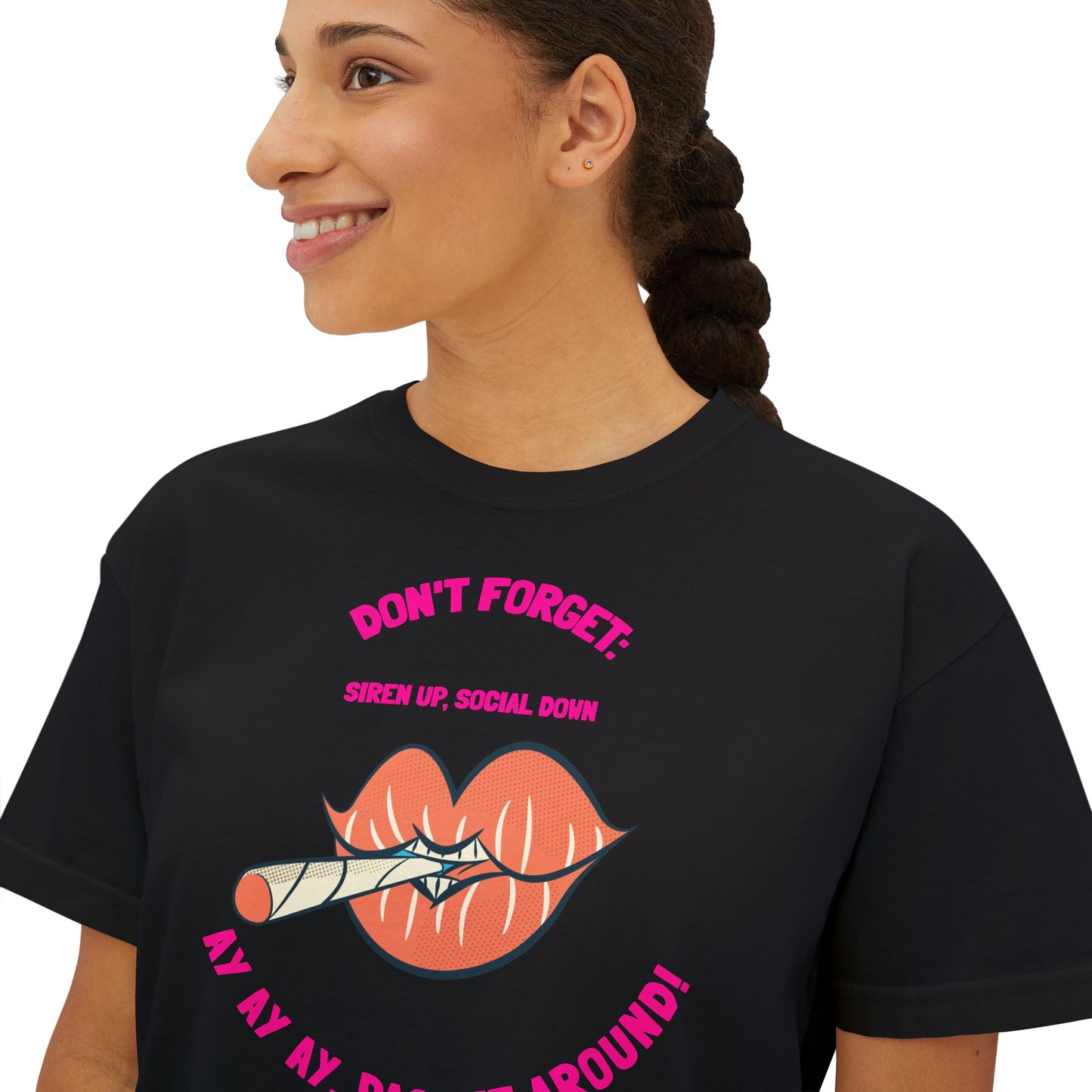 Boxy Tee — "Don't Forget: Social Call" Lip and Joint Graphic Cropped Shirt