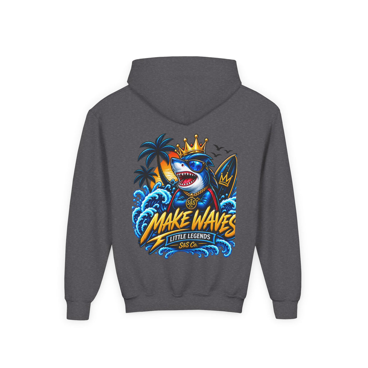 'Make Waves' Shark Surf Graphic with Crown & S&S Co Logo