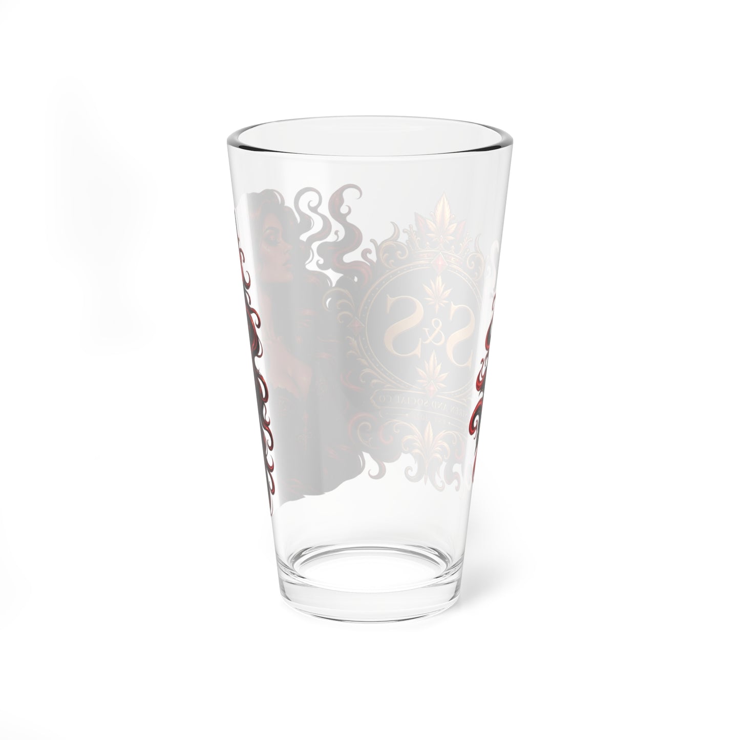 16oz Mixing Glass with Flaming Siren Crest — Barware Cocktail Stirring Glass
