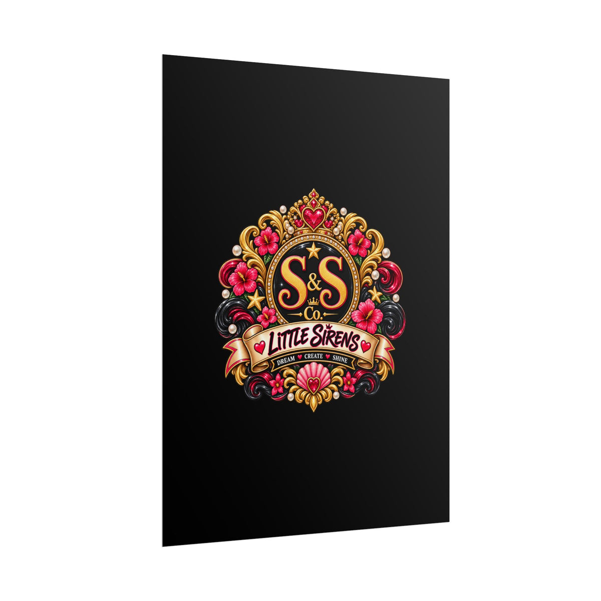 Little Sirens Rolled Poster — Vintage Mermaid Crest Wall Art
