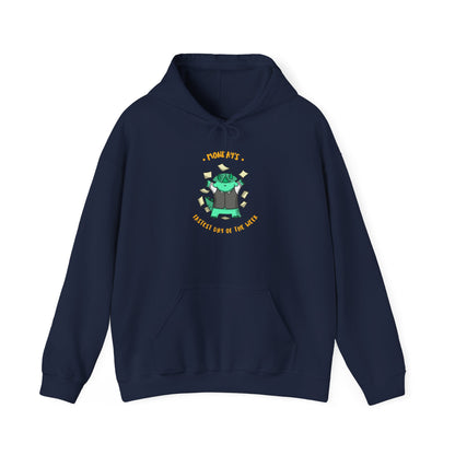 Money Monster Hoodie — Cute Green Creature Throwing Cash Graphic Sweatshirt