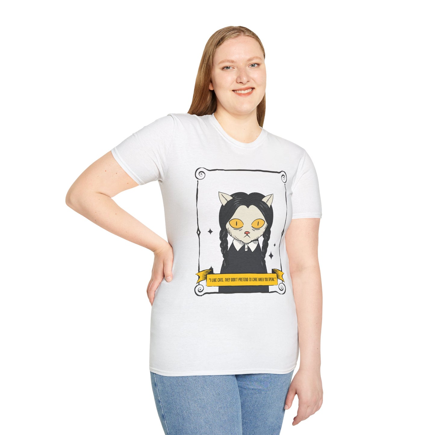 Mystic Cat Witch T‑Shirt — Yellow‑Eyed Wedneday Vibe Graphic Tee