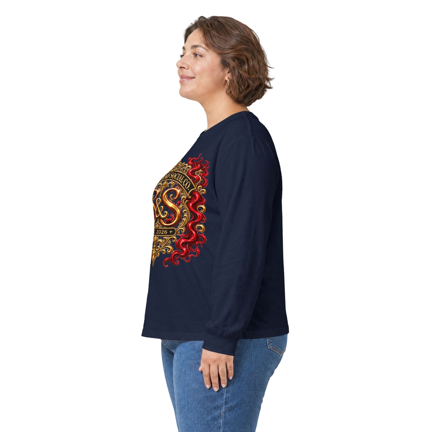 Heraldic Crest Long Sleeve Tee — 'Skin and Skull Co.' Gothic Emblem