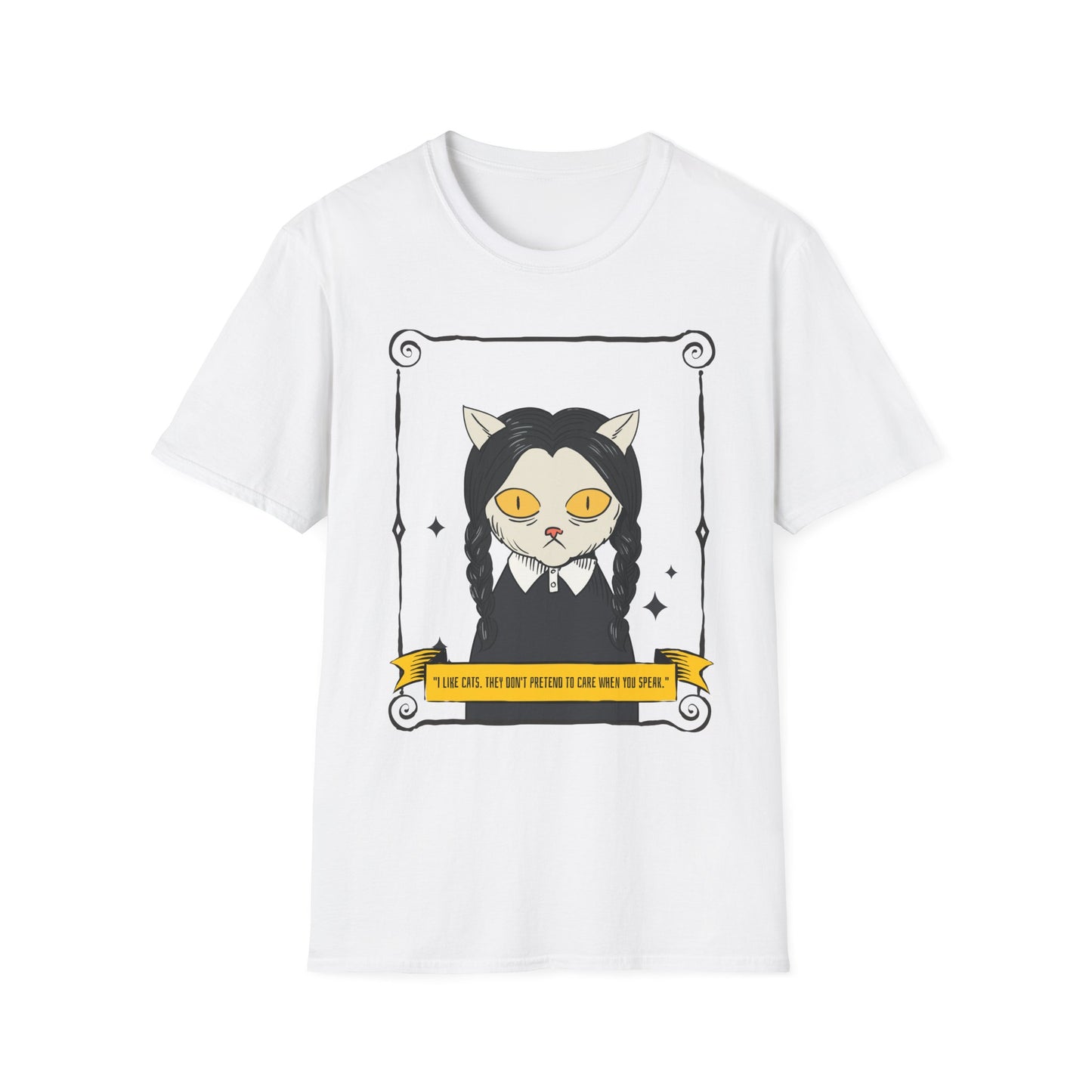 Mystic Cat Witch T‑Shirt — Yellow‑Eyed Wedneday Vibe Graphic Tee