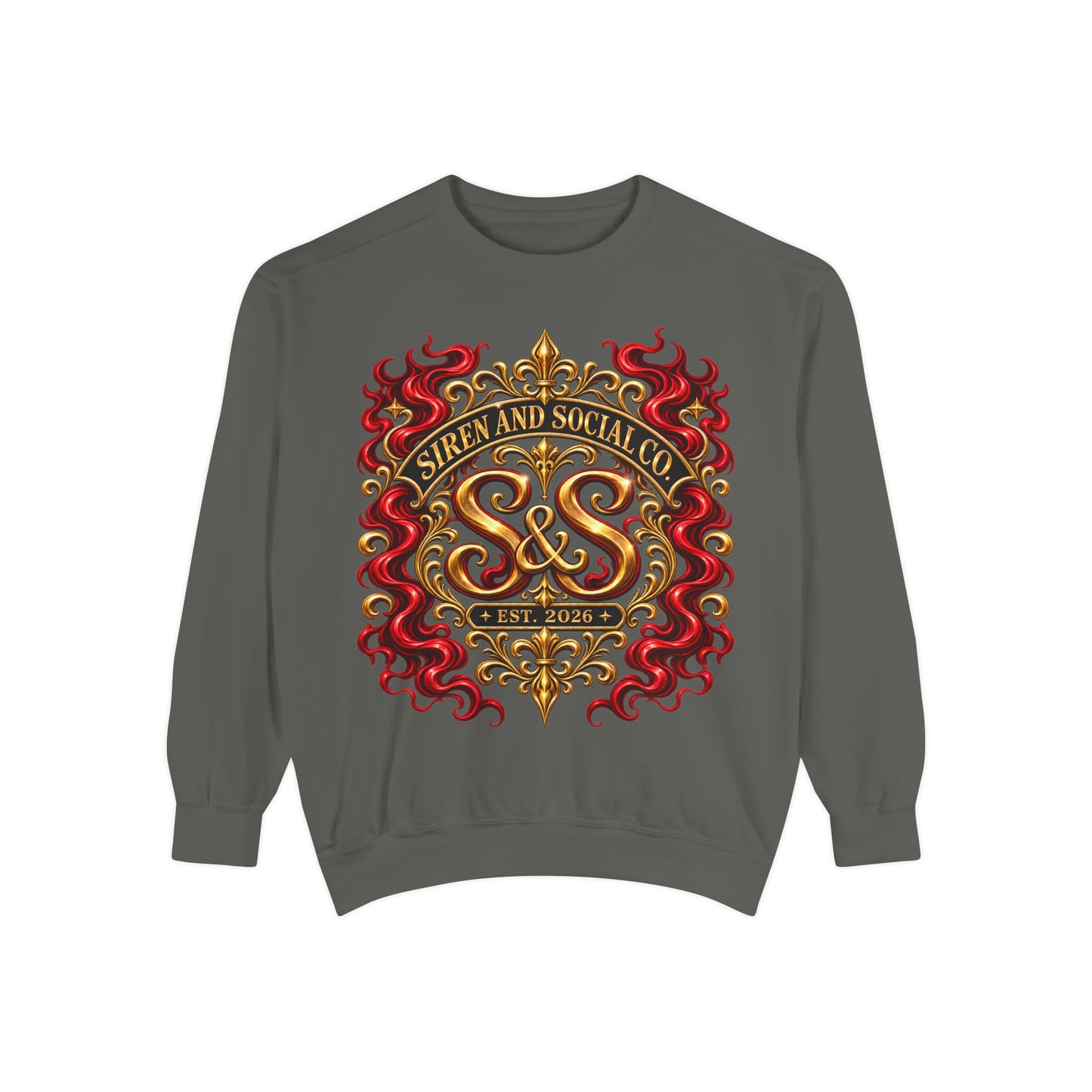Siren & Social Co. Crewneck Sweatshirt — Vintage Gold & Red Crest