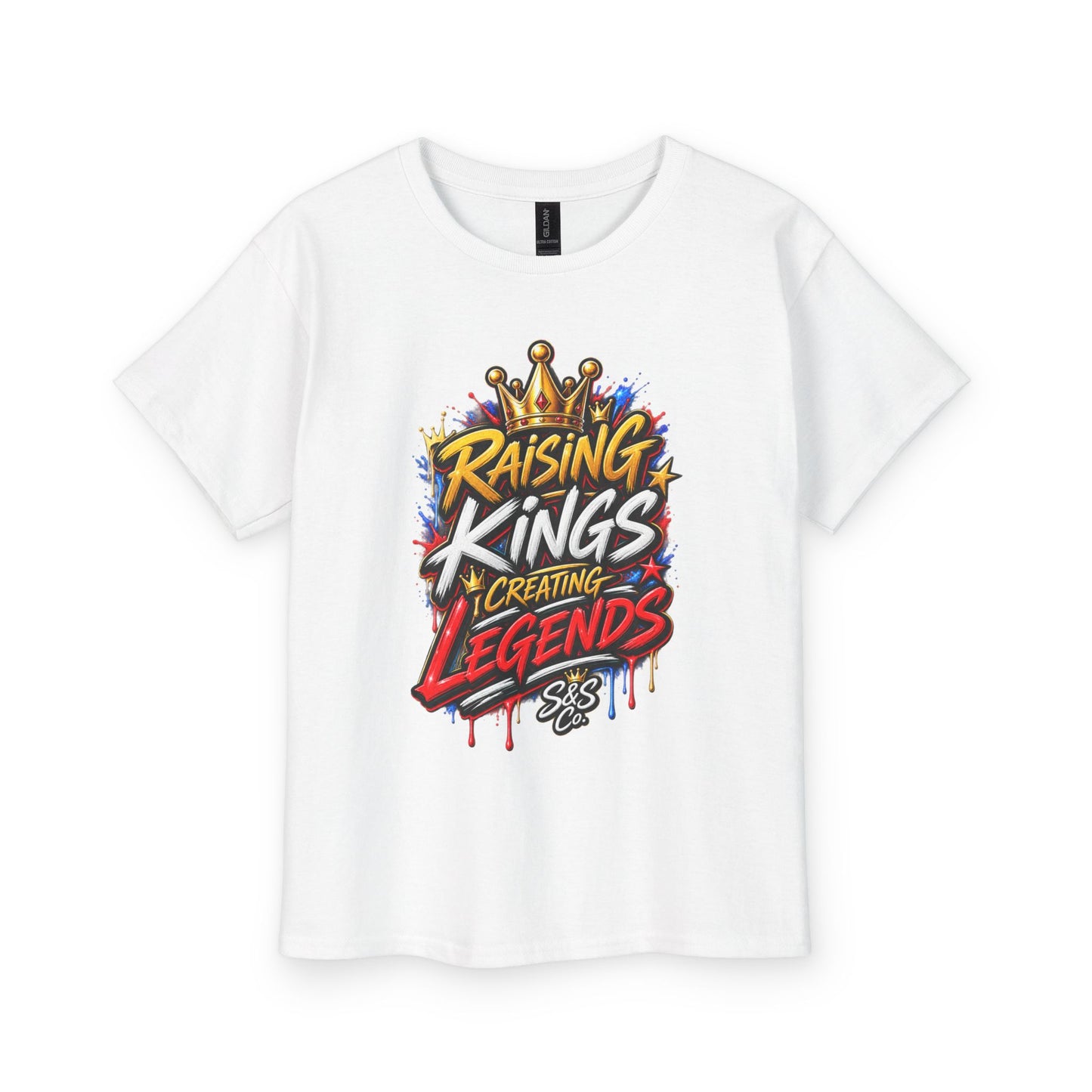 Youth T‑Shirt — "Raising Kings Creating Legends" Graphic Tee for Boys (Crown Streetwear)