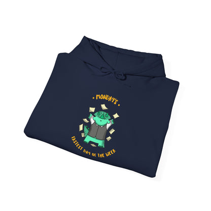 Money Monster Hoodie — Cute Green Creature Throwing Cash Graphic Sweatshirt