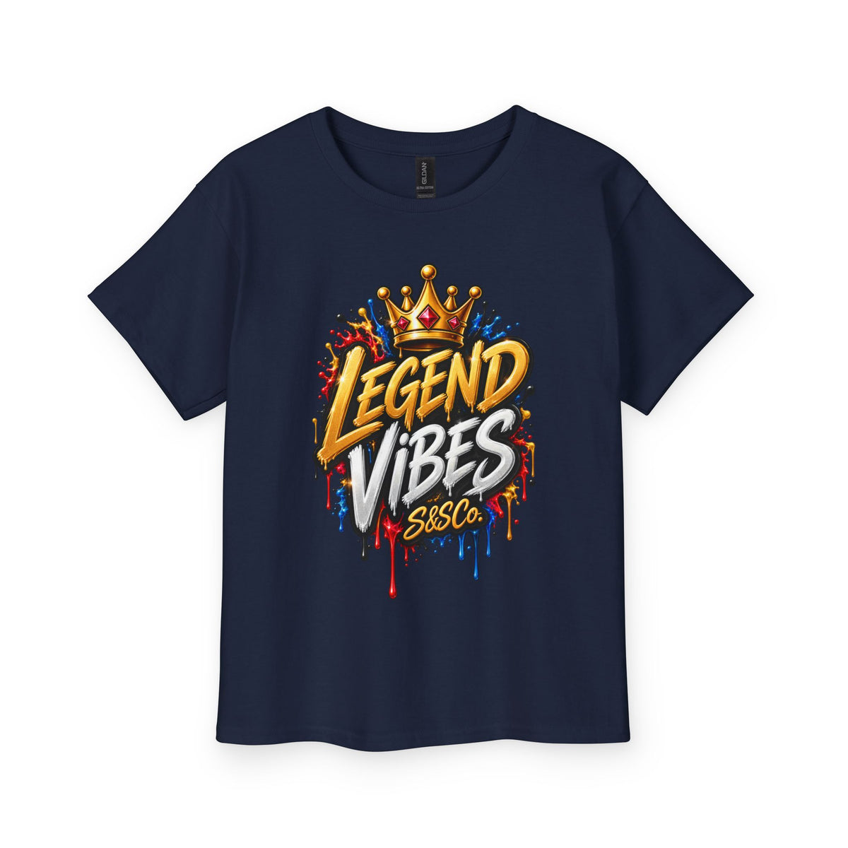 Legend Vibes Kids T‑Shirt — Youth Graphic Tee with Crown Street Art Design