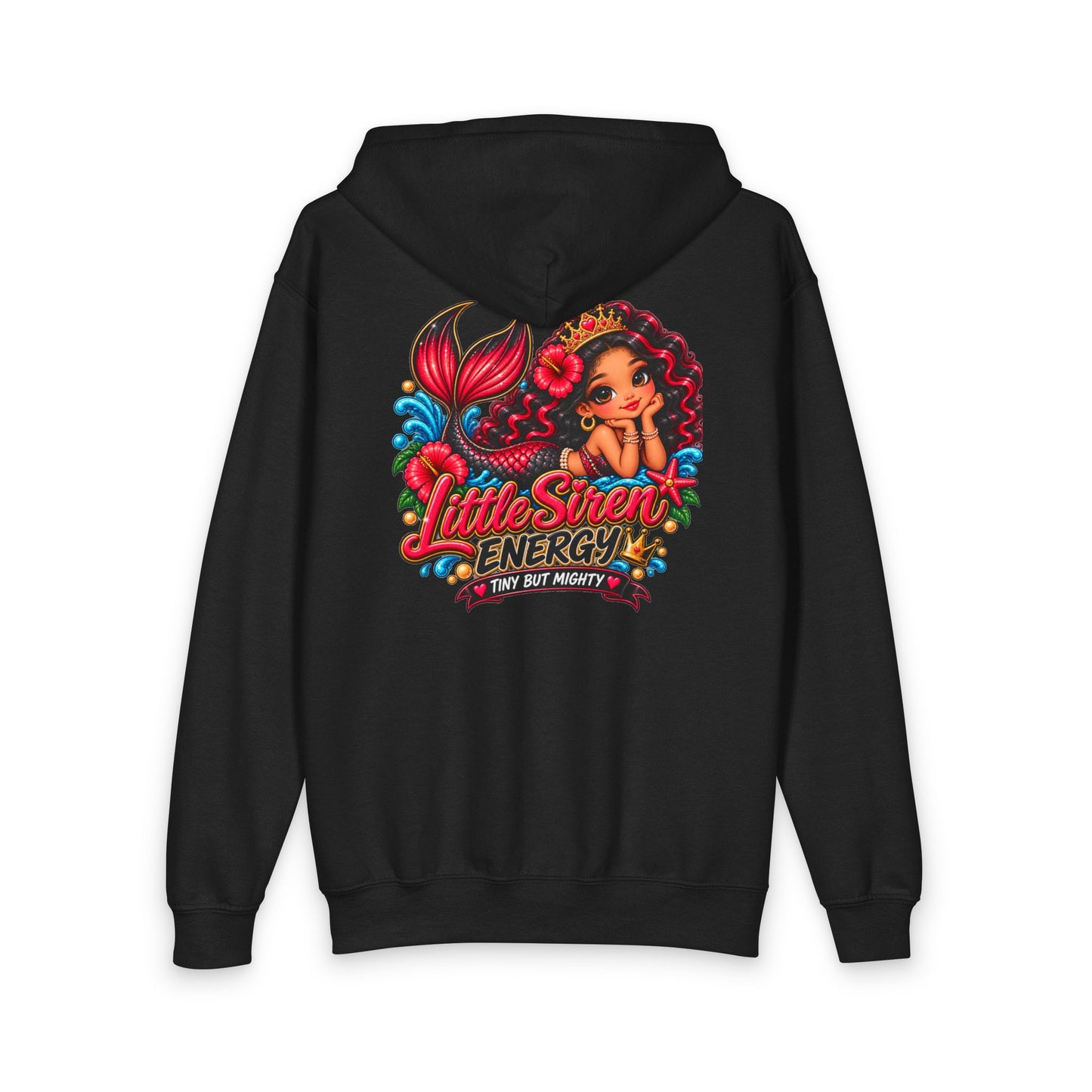 Youth Zipped Hoodie — “Little Siren Energy” Cute Mermaid Graphic