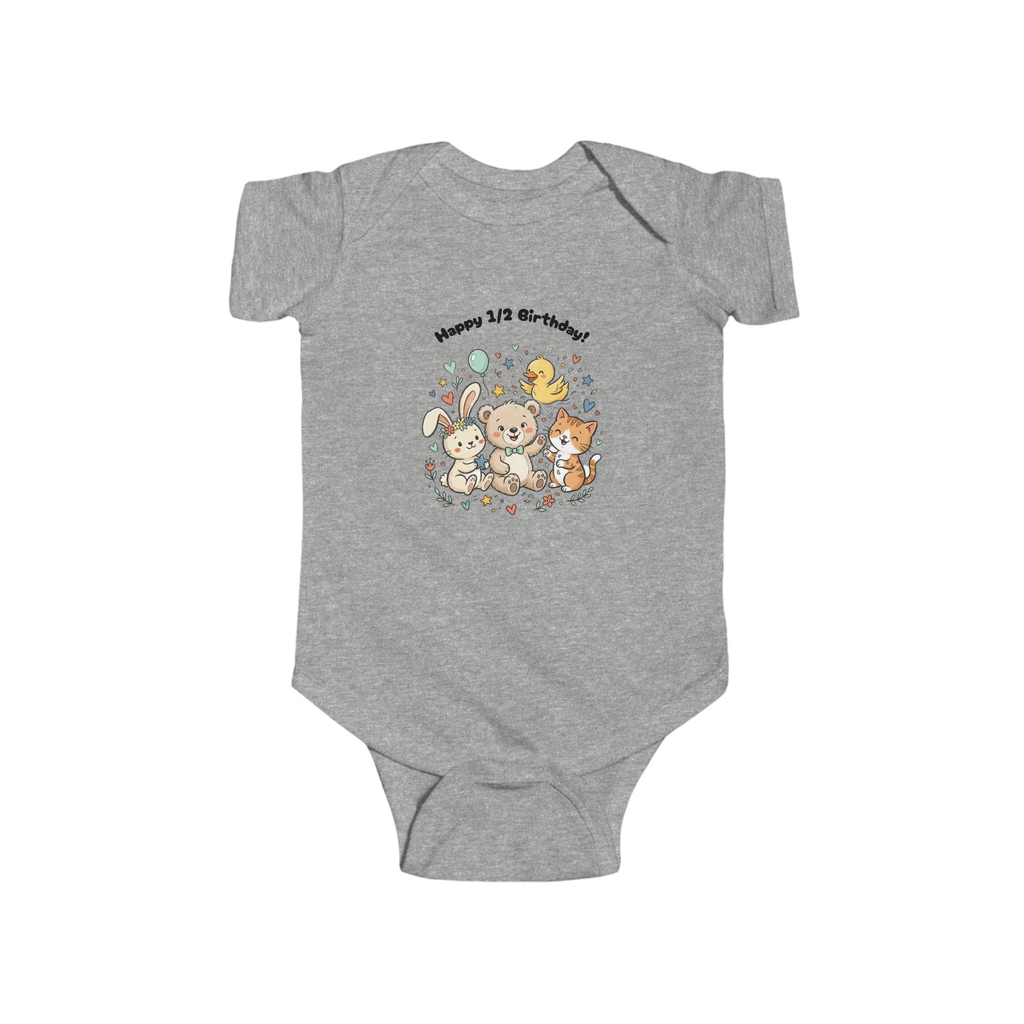 Infant Bodysuit — "Happy 1/2 Birthday" Cute Animal Half-Birthday Onesie