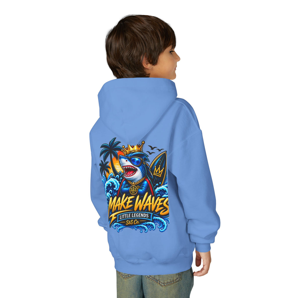 'Make Waves' Shark Surf Graphic with Crown & S&S Co Logo