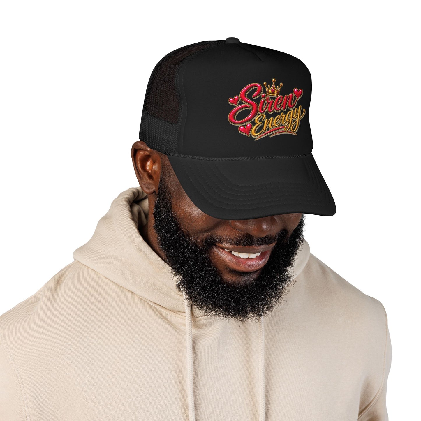 Siren Energy Trucker Hat — Glitter Script Crown Design