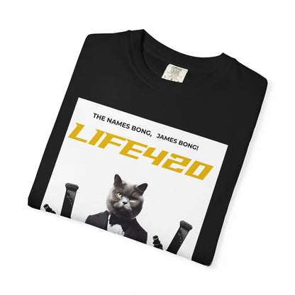 T-Shirt — 'LIFE420' Cat in Tuxedo Graphic Tee (James Bond Parody)