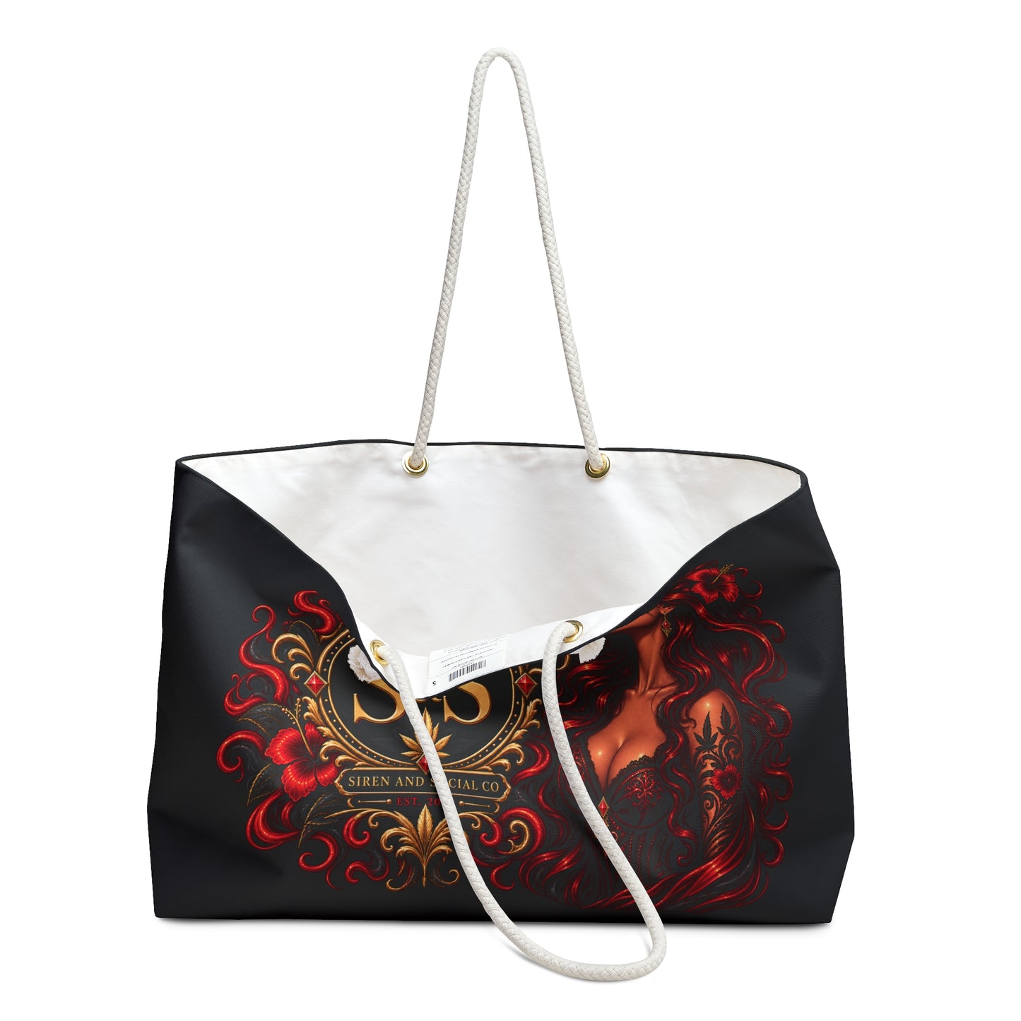 Ember Siren Weekender Bag – Red Floral Goddess Monogram Travel Tote