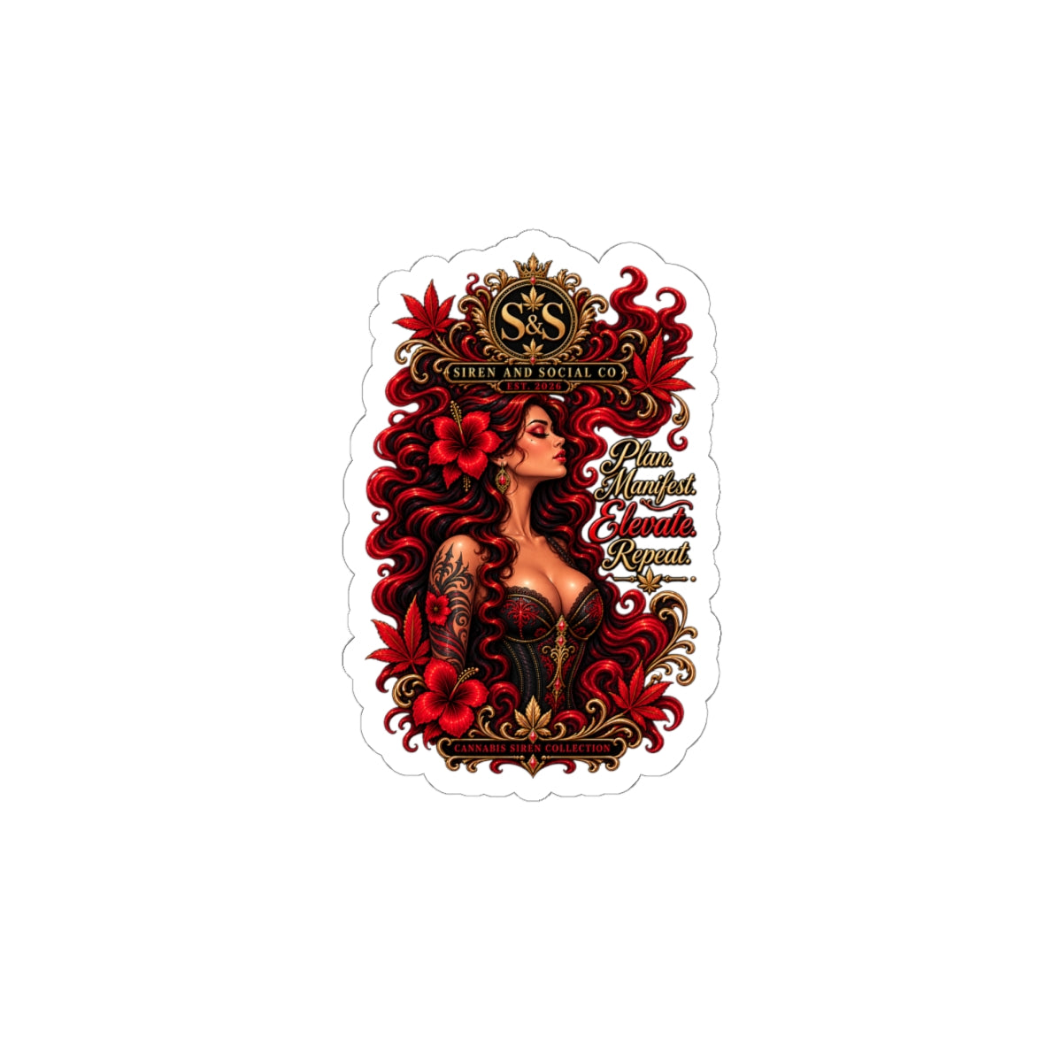 Siren & Social Redhead Emblem Sticker — Kiss-Cut Decorative Vinyl