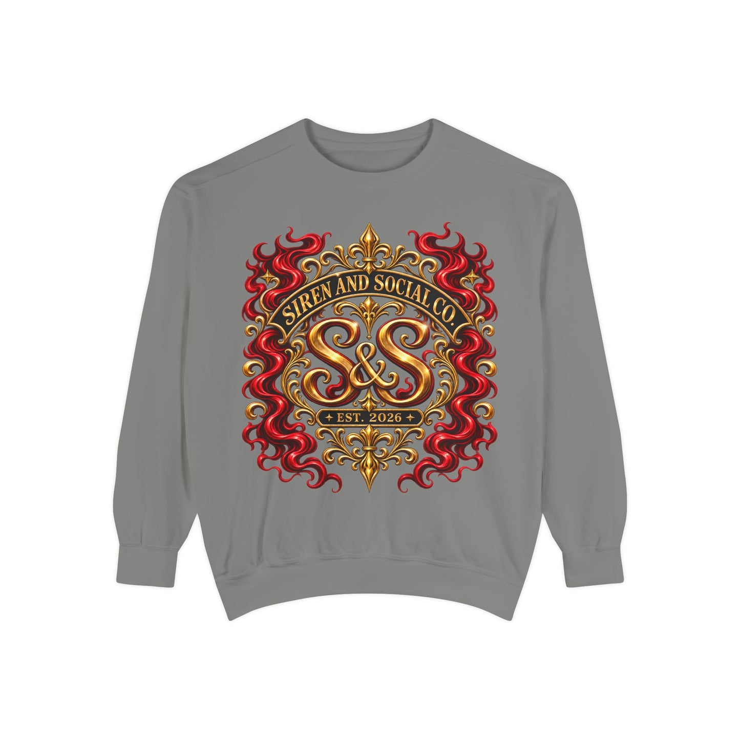 Siren & Social Co. Crewneck Sweatshirt — Vintage Gold & Red Crest