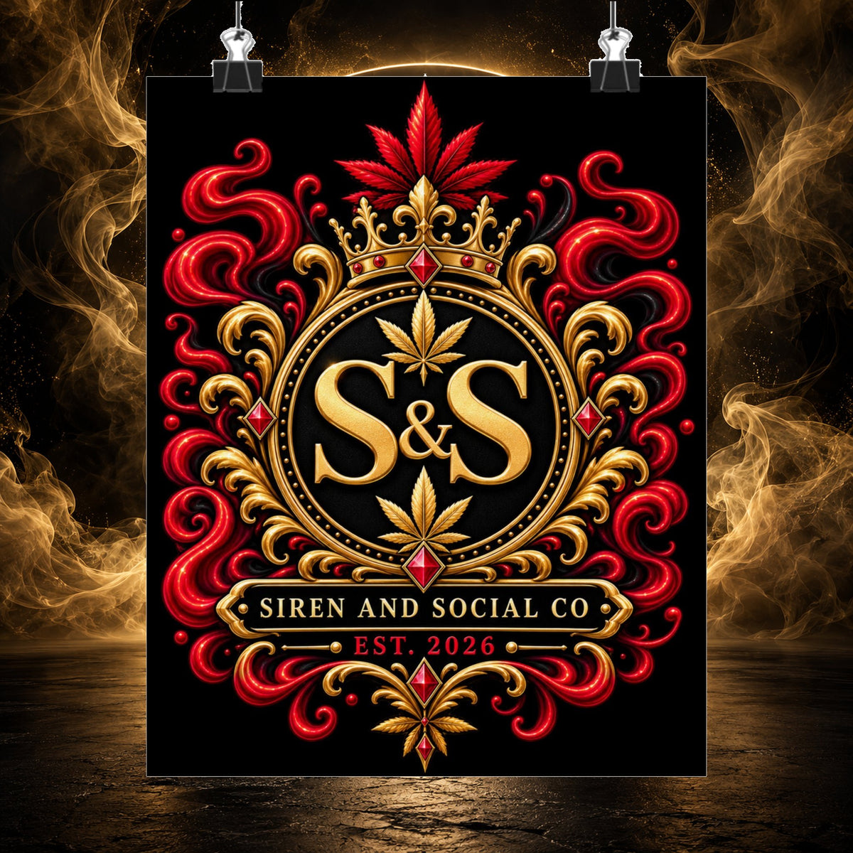 Siren & Social Co. Ornate Crest Poster — Matte Vertical Wall Art (Est. 2026)