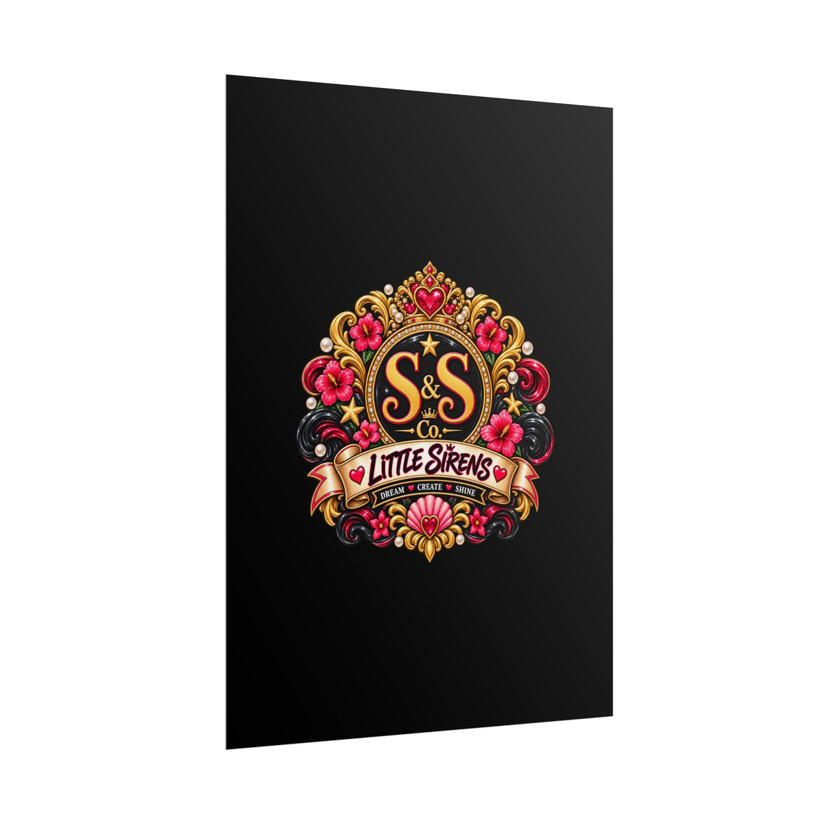 Little Sirens Rolled Poster — Vintage Mermaid Crest Wall Art