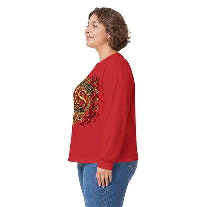 Heraldic Crest Long Sleeve Tee — 'Skin and Skull Co.' Gothic Emblem