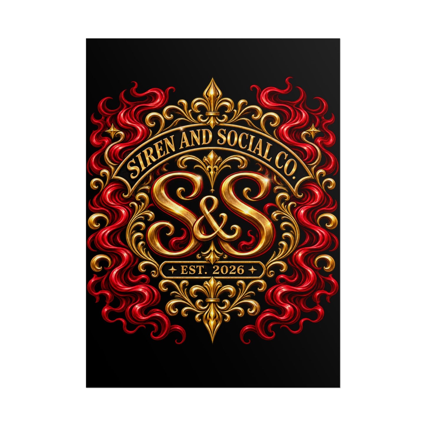 Siren and Social Co. Ornate Gold & Red Emblem Poster