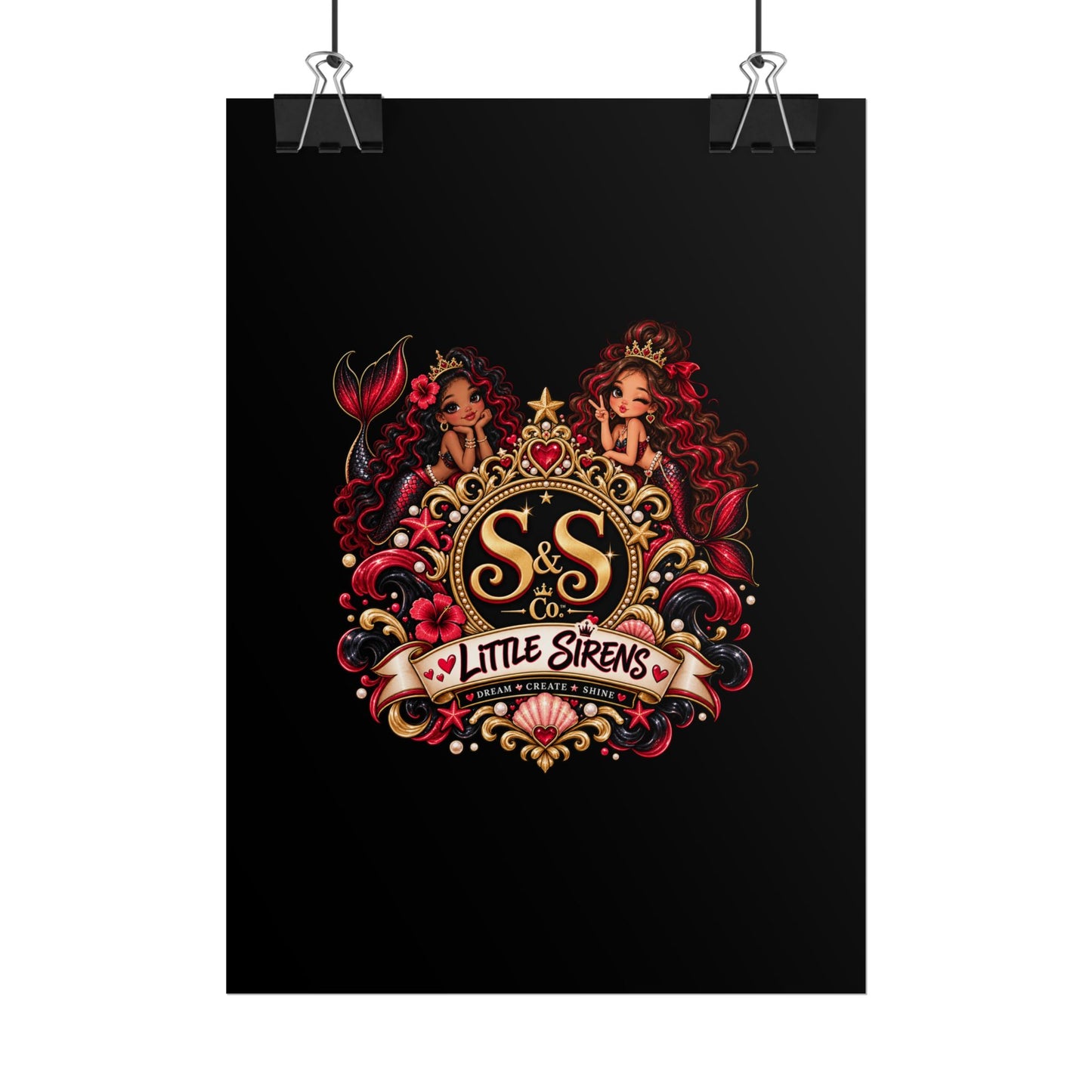Little Sirens Rolled Poster — Vintage Mermaid Crest Wall Art