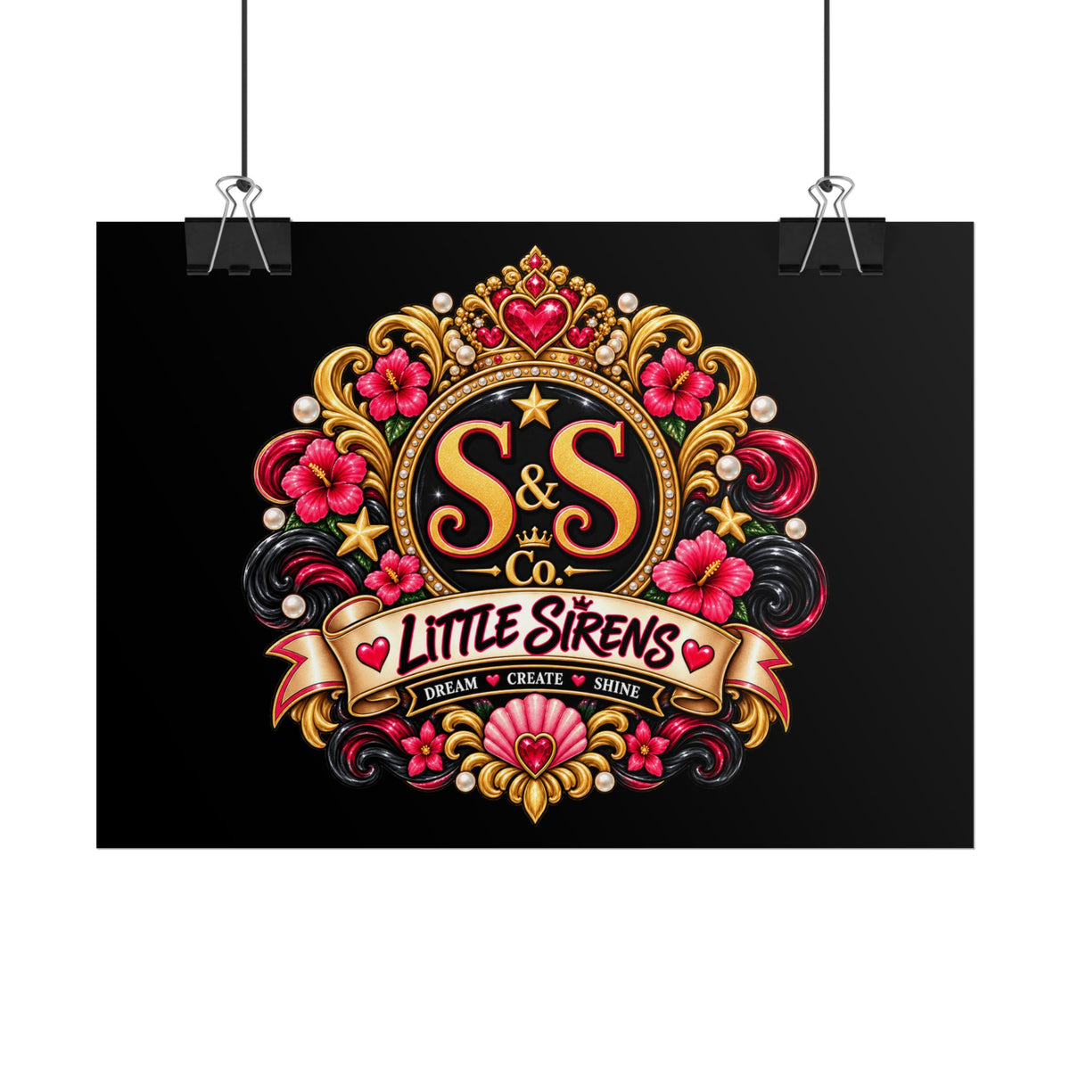 Little Sirens Rolled Poster — Vintage Mermaid Crest Wall Art