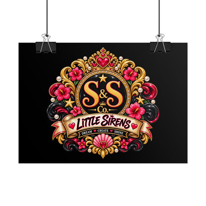 Little Sirens Rolled Poster — Vintage Mermaid Crest Wall Art
