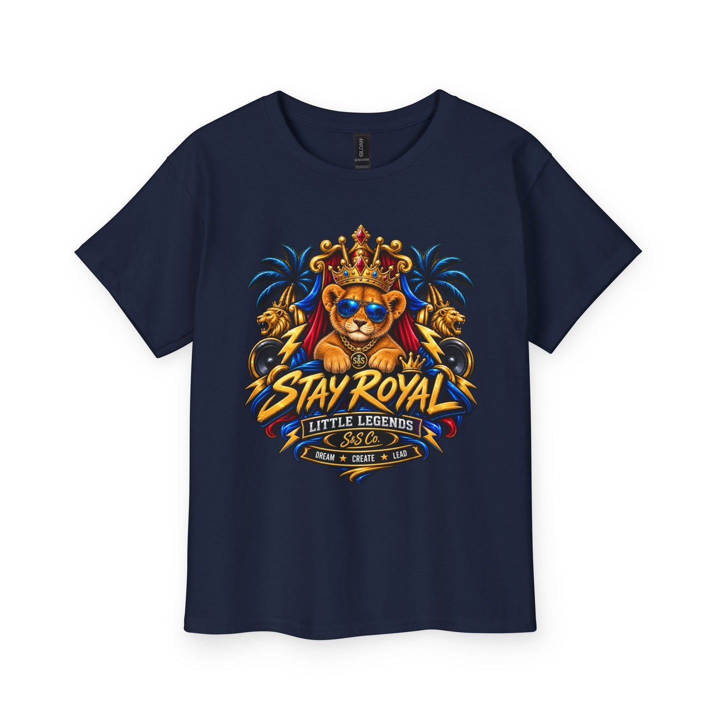 Stay Royal Lion Youth T-Shirt — Little Legend Kids Tee (Cute Crowned Lion)