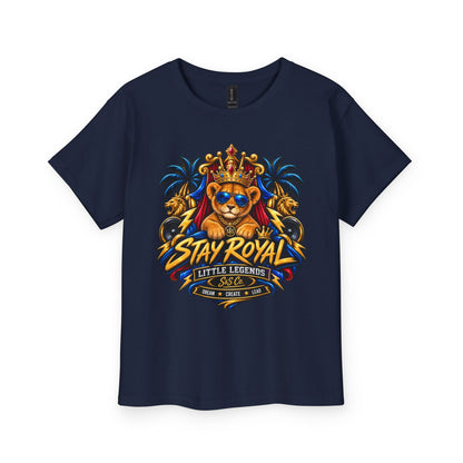 Stay Royal Lion Youth T-Shirt — Little Legend Kids Tee (Cute Crowned Lion)