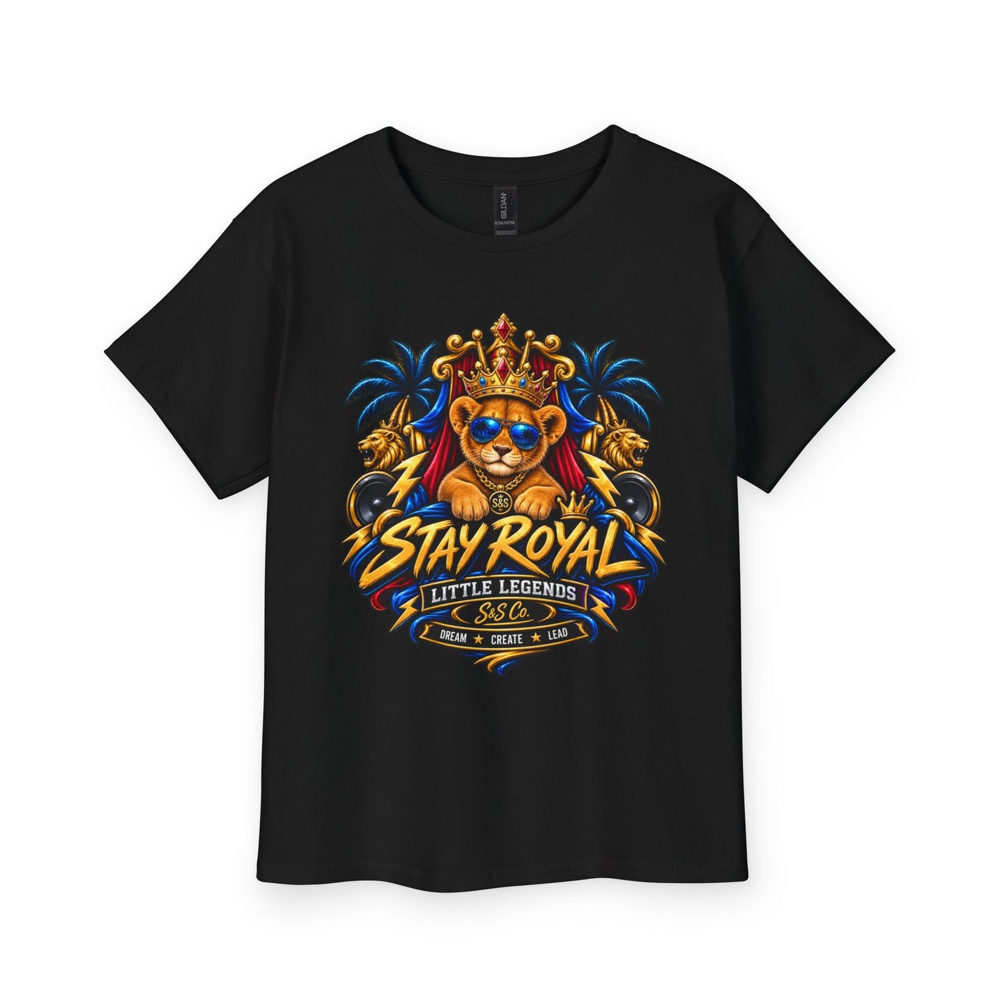 Stay Royal Lion Youth T-Shirt — Little Legend Kids Tee (Cute Crowned Lion)