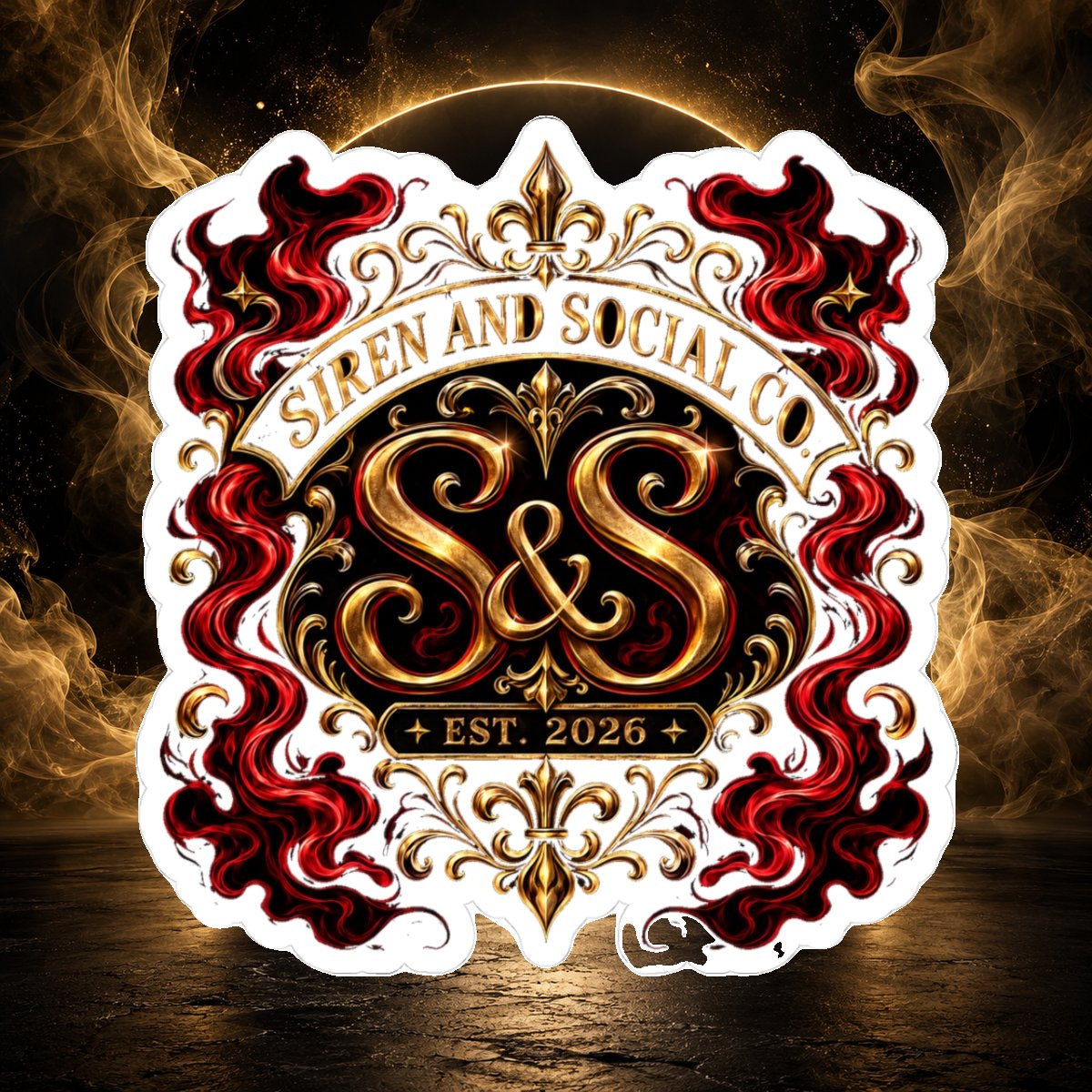 Siren & Social Co. Gold Crest Kiss-Cut Sticker  Logo (Est. 2026)