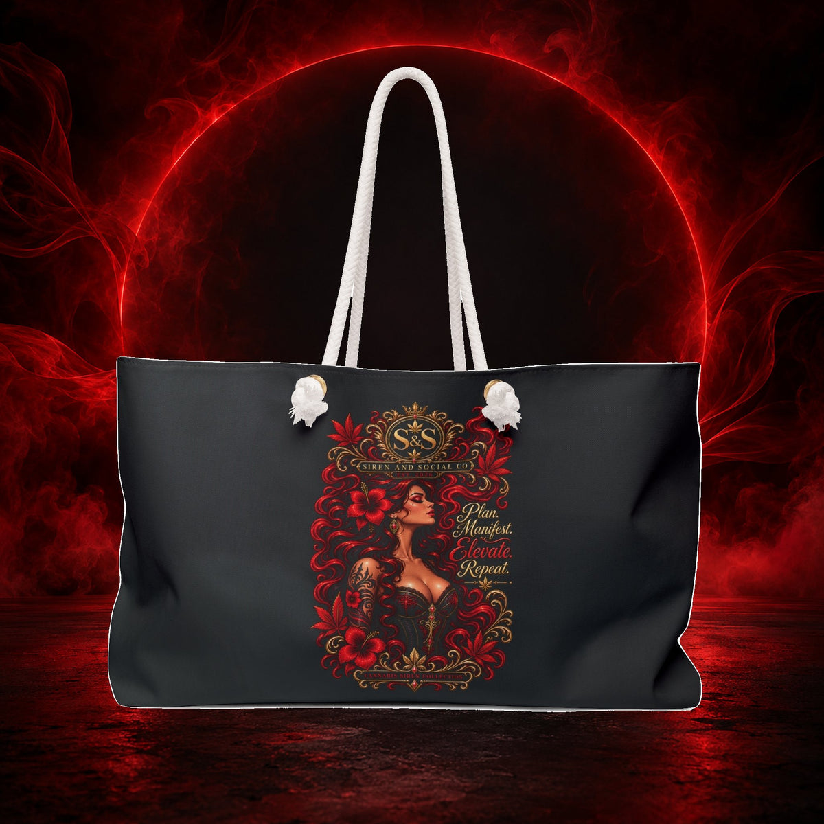 Ember Siren Weekender Bag – Red Floral Goddess Monogram Travel Tote