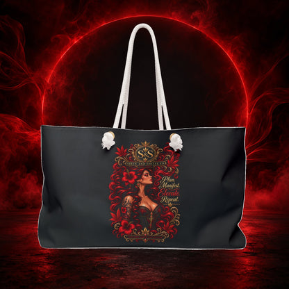 Ember Siren Weekender Bag – Red Floral Goddess Monogram Travel Tote