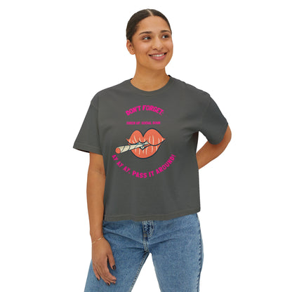 Boxy Tee — "Don't Forget: Social Call" Lip and Joint Graphic Cropped Shirt