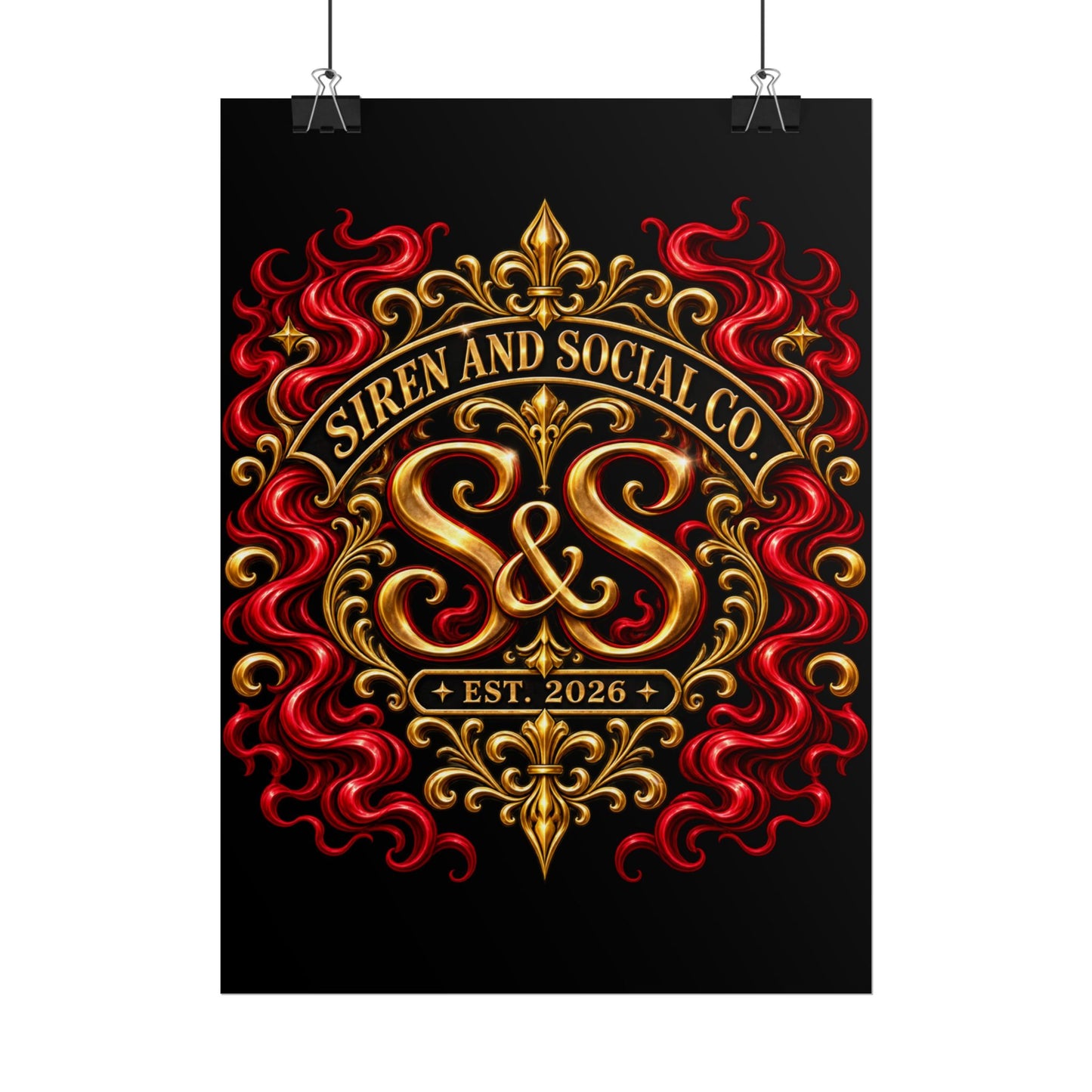 Siren and Social Co. Ornate Gold & Red Emblem Poster