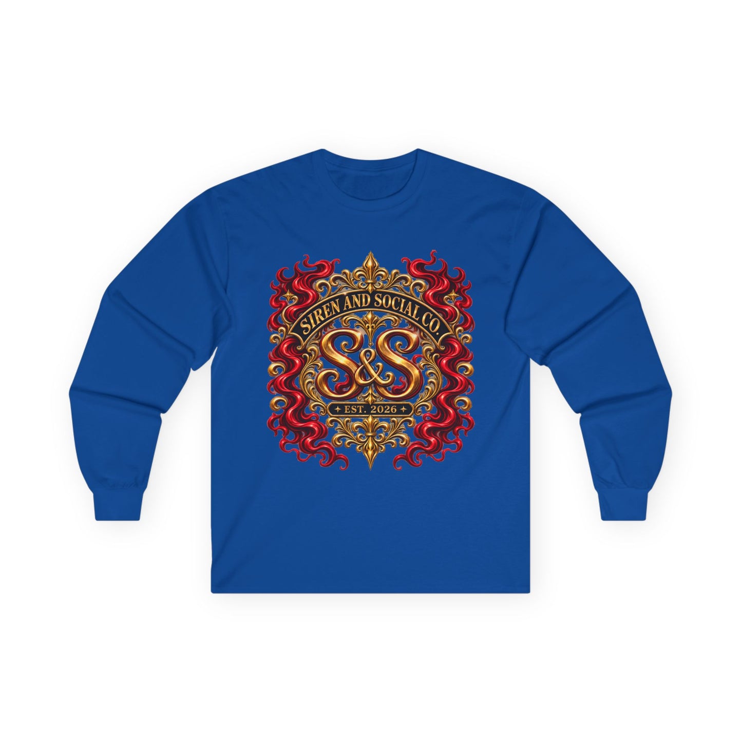 Heraldic Crest Long Sleeve Tee — 'Skin and Skull Co.' Gothic Emblem