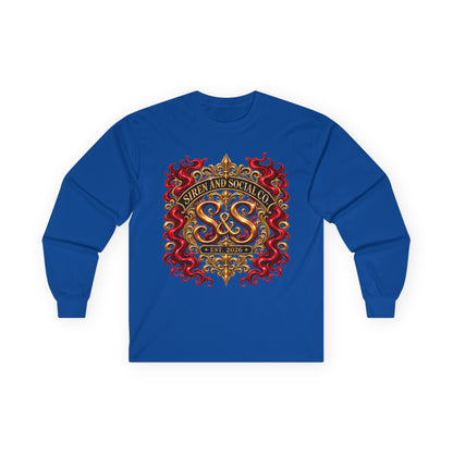Heraldic Crest Long Sleeve Tee — 'Skin and Skull Co.' Gothic Emblem