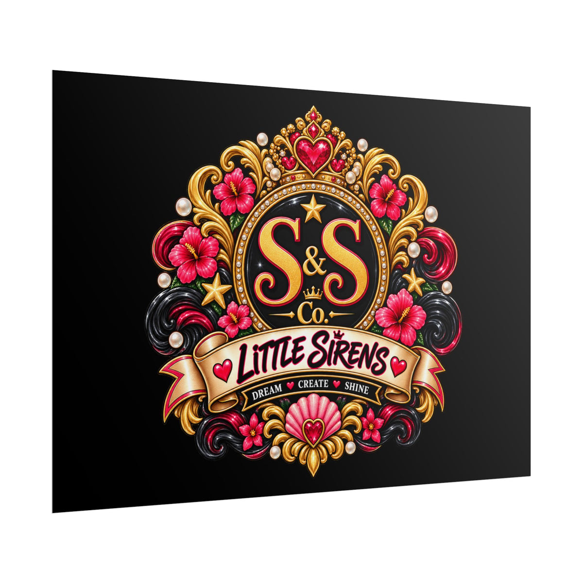 Little Sirens Rolled Poster — Vintage Mermaid Crest Wall Art