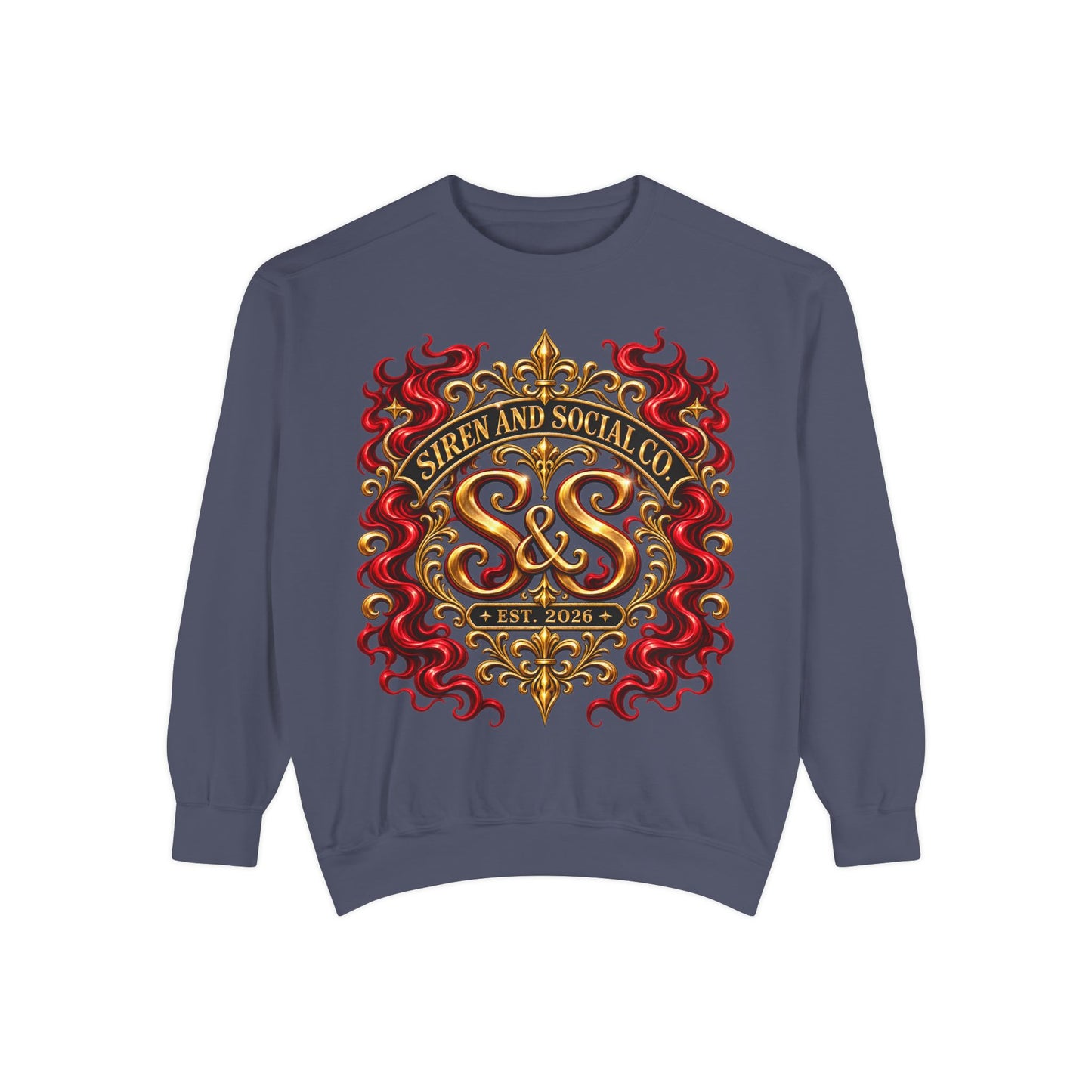 Siren & Social Co. Crewneck Sweatshirt — Vintage Gold & Red Crest