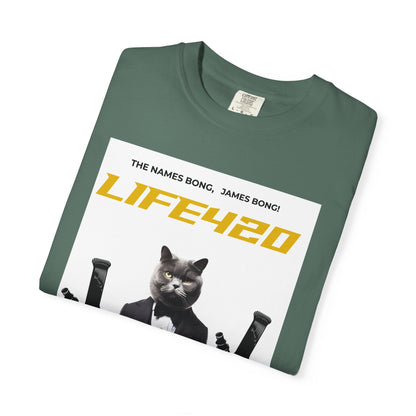 T-Shirt — 'LIFE420' Cat in Tuxedo Graphic Tee (James Bond Parody)