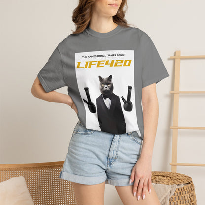 T-Shirt — 'LIFE420' Cat in Tuxedo Graphic Tee (James Bond Parody)