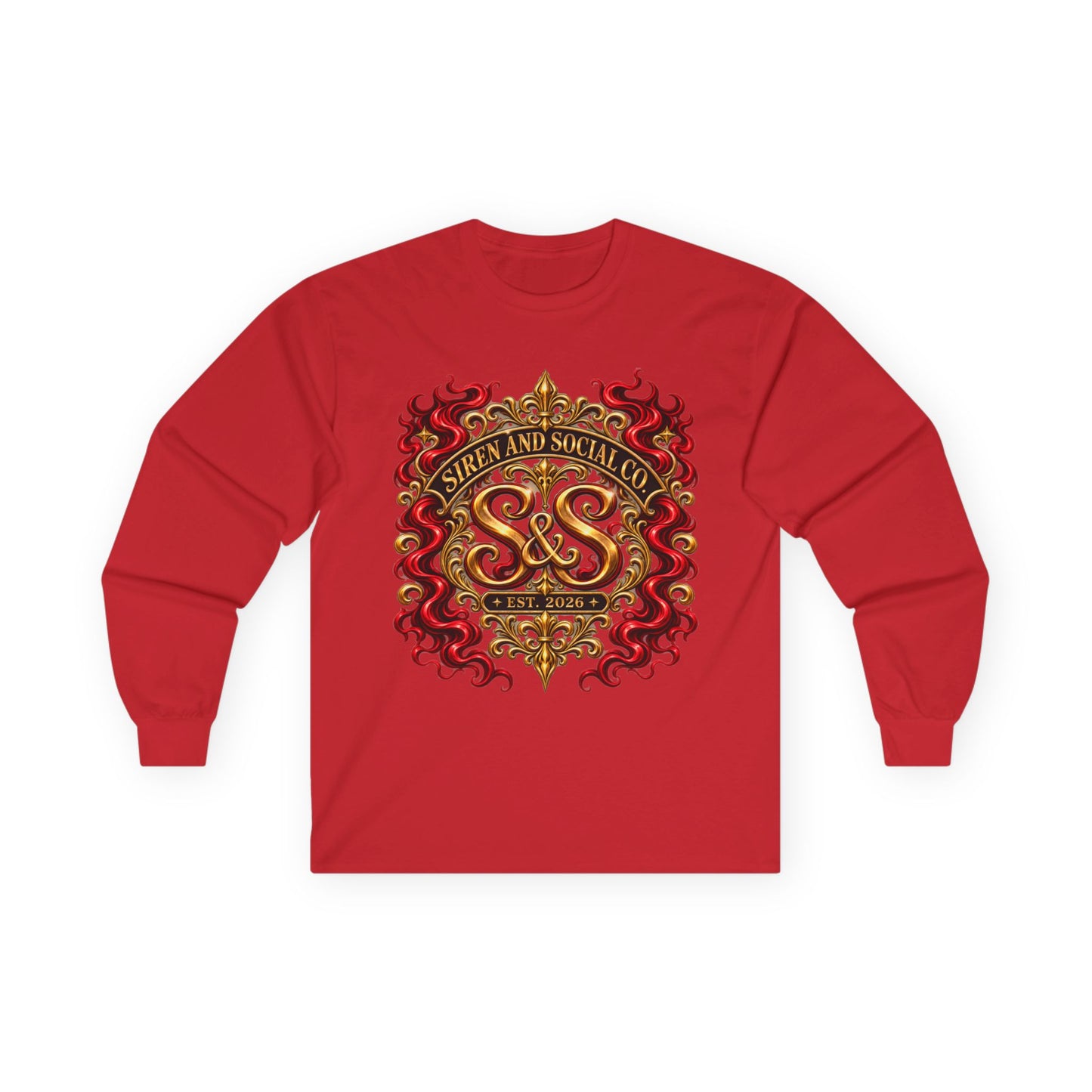 Heraldic Crest Long Sleeve Tee — 'Skin and Skull Co.' Gothic Emblem