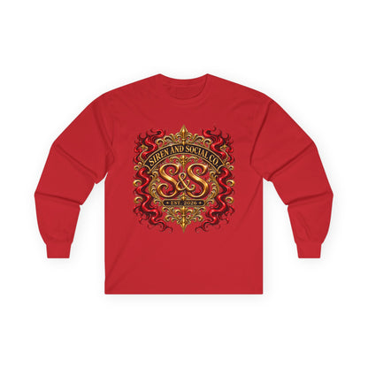 Heraldic Crest Long Sleeve Tee — 'Skin and Skull Co.' Gothic Emblem