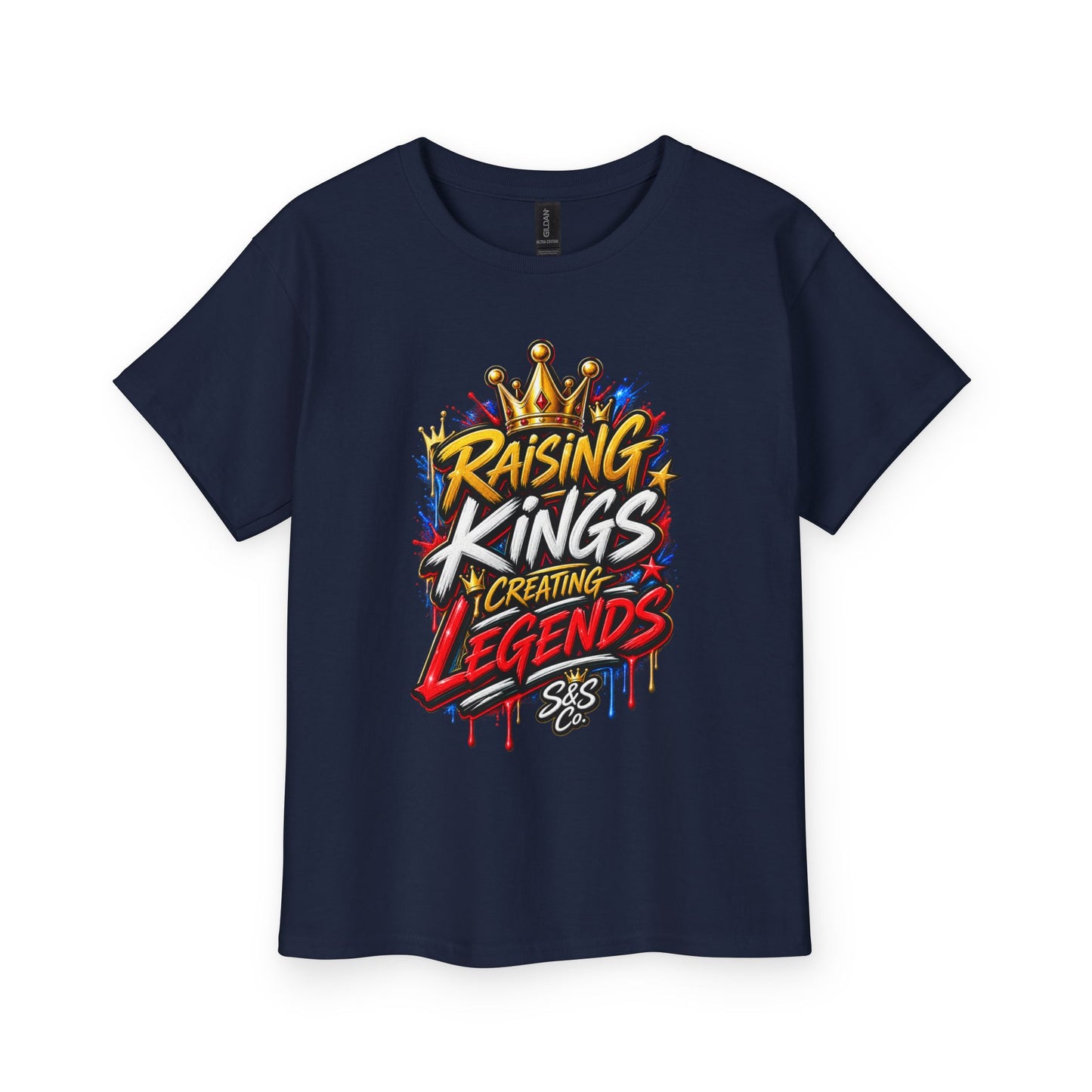 Youth T‑Shirt — "Raising Kings Creating Legends" Graphic Tee for Boys (Crown Streetwear)