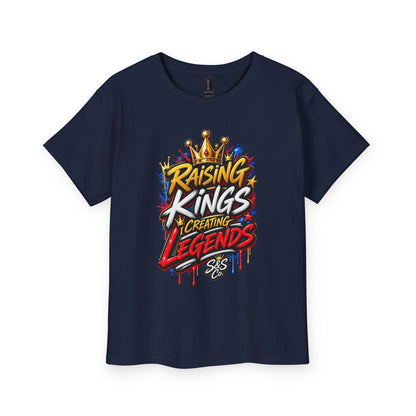 Raising Kings Creating Legends Youth T‑Shirt — Kids Graphic Tee with Crown Design