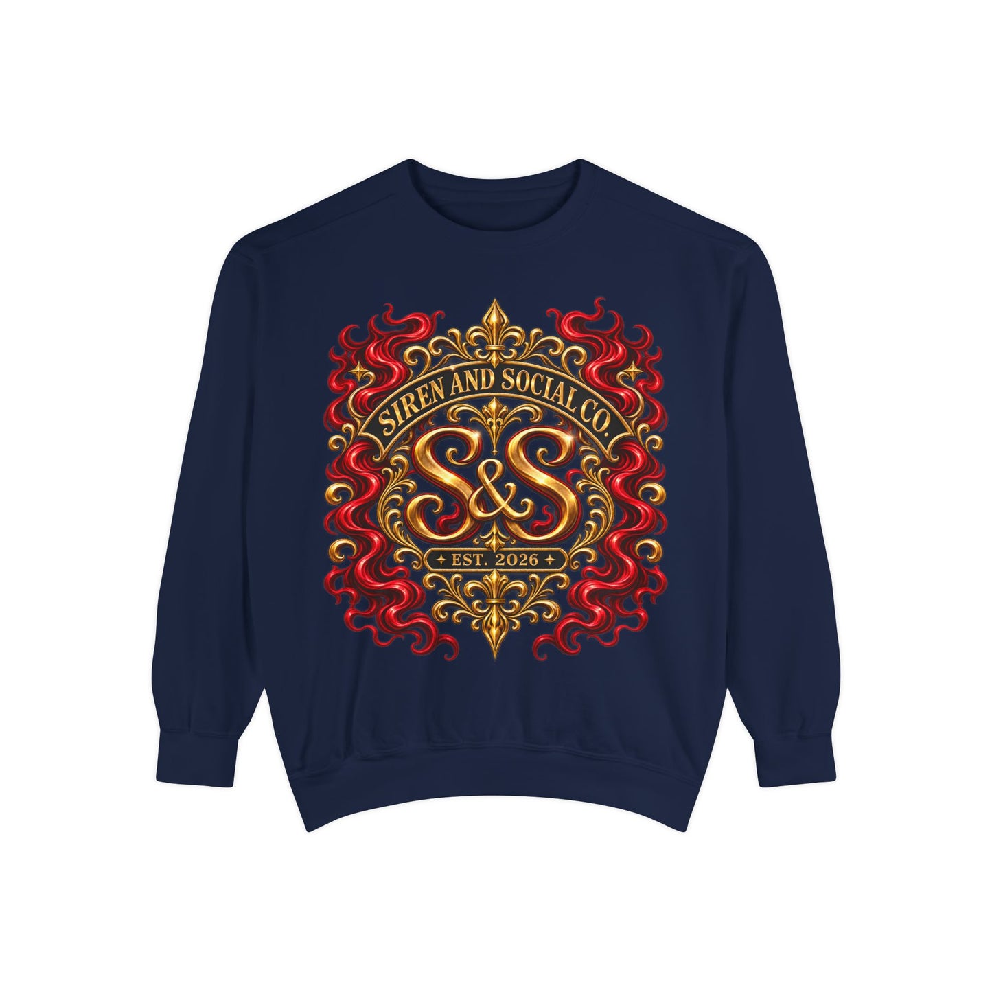 Siren & Social Co. Crewneck Sweatshirt — Vintage Gold & Red Crest